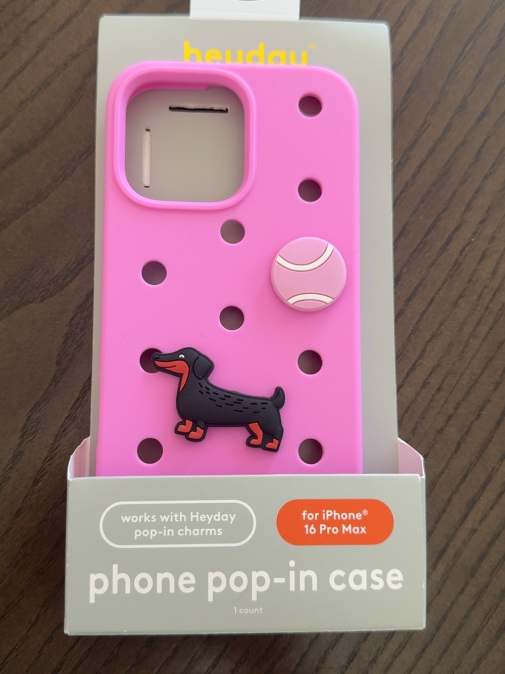 heyday Pink Pop-In Phone Case with Dachshund Charm for iPhone 16 Pro Max